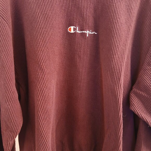 Champion Script Logo Burgundy Corduroy Crew Neck Sweatshirt - Picture 8 of 10
